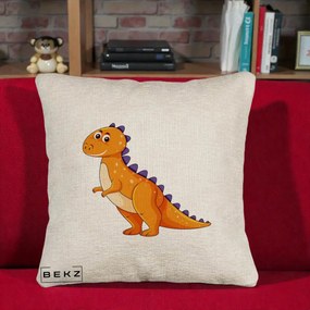Perna Decorativa T-Rex Portocaliu, 40x40 cm, Bej Canapea, Husa Detasabila, Perna Inclusa, BEKZ®