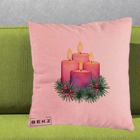 Perna Decorativa Lumanari Advent Roz-Violet, 40x40 cm, Roz, Husa Detasabila, Perna Inclusa, BEKZ®