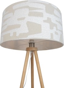 Lampă de podea cu trepied din lemn cu abajur alb și bej cu dungi 50cm - Lou