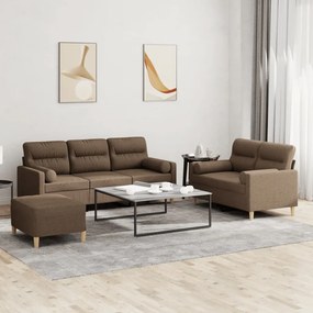 3201627 vidaXL Set de canapele cu perne, 3 piese, maro, textil