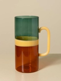 Carafă din sticlă borosilicată bicoloră, verde și portocaliu cu mâner galben, 20 × 9 cm, „Twiggy"