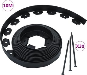 vidaXL Bordură de gazon flexibilă cu 30 țăruși, 10 m, 5 cm