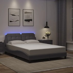 3214113 vidaXL Cadru de pat cu lumini LED, gri, 140x200 cm, piele ecologică