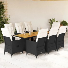 3276862 vidaXL Set mobilier de grădină cu perne, 9 piese, negru, poliratan