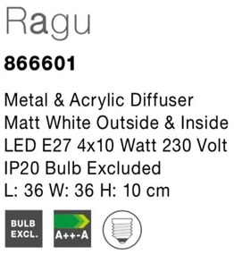 Plafoniera design modern 36x36cm Ragu alb NVL-866601