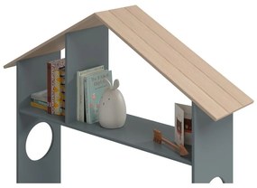 Pat pentru copii în culoare naturală/verde prăfuit de tip casă cu aspect de lemn de pin cu spațiu de depozitare cu somieră 90x190 cm Odessa – Marckeric