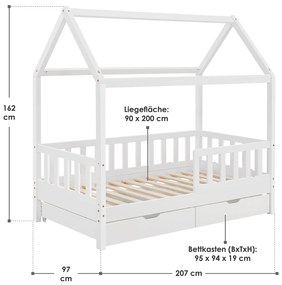 Patut Marli 90 x 200 cm cu 2 sertare si grilaj cu lamele - alb