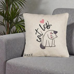 Perna Personalizata Cat Lover Pisica Ilustratie Linie, 40x40 cm, Bej Canapea, Husa Detasabila, Perna Inclusa, BEKZ®