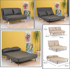 Canapea extensibilă 2 locuri modernă 120x85x80 cm – stofă, bej-gri – Sidney