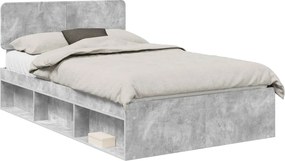 vidaXL Cadru de pat Gri Concret 135 x 190 cm Lemn de pin masiv