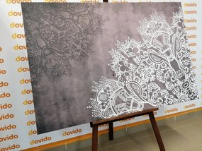 Tablou elementele unei Mandale florale în design alb-negru