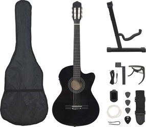 vidaXL Set chitară acustică cu egalizator, 12 piese, 6 corzi, negru