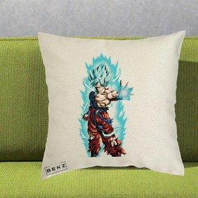 Perna Personalizata Dragon Ball Goku Ultra Instinct Blue, 40x40 cm, Ecru, Husa Detasabila, Perna Inclusa, BEKZ®