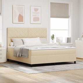 vidaXL Pat cu saltea cu arcuri și LED în crem - 180 x 200 cm din țesătură
