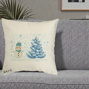 Perna Decorativa Om de Zapada si Brad Craciun, 40x40 cm, Ecru, Husa Detasabila, Perna Inclusa, BEKZ®