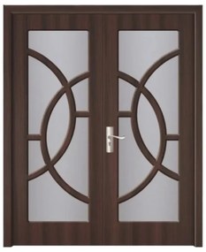 Usa Dubla de Interior din MDF Novo Doors ND220, Geam Sablat, Cadru din Lemn Masiv, KIT COMPLET, Toc , Manere si balamale incluse (Culoare: Wenge,