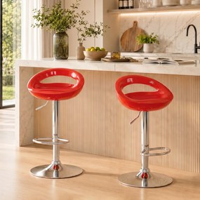 HOMCOM Set 2 Scaune de Bar Rotative cu Suport pentru Picioare și Înălțime Reglabilă, 46x41x76-96 cm, Roșu | Aosom Romania