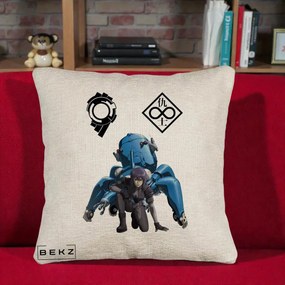 Perna Personalizata Ghost in the Shell Motoko si Tachikoma, 40x40 cm, Bej Canapea, Husa Detasabila, Perna Inclusa, BEKZ®