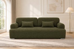 Canapea extensibilă Celeste din boucle, verde olive, cu ladă de depozitare