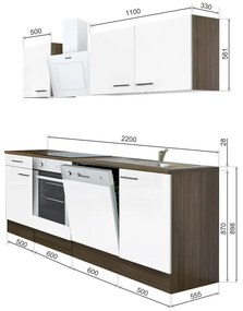 Mobilă de bucătărie Yorki 220, corp din stejar Yorki, față alb satinat cu element inferior al cuptorului