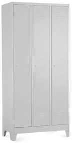 Dulap metalic - 3 compartimente, 90 x 50 x 190 cm, picioare fixe, încuietoare cilindrică, gri deschis - ral 7035
