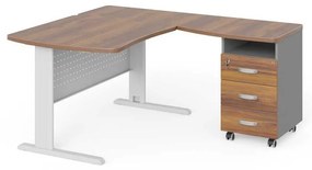 Statie de lucru de colt Manager 140 x 160 cm, dreapta, nuca warmia / gri