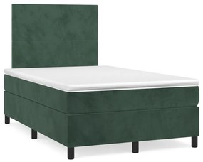 vidaXL Pat cu arcuri, saltea și LED, verde închis, 120x190 cm, catifea