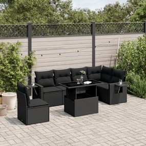 3267935 vidaXL Set canapele de grădină cu perne, 7 piese, negru, poliratan