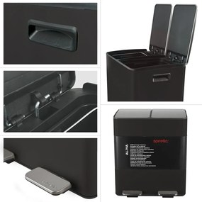 Coș de gunoi negru mat pentru reciclare/cu pedală 2x20 l din oțel Aliya – Spirella