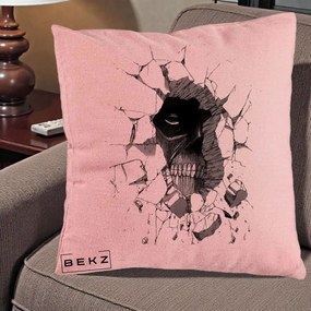 Perna Personalizata Attack on Titan Titan Crapand Zidul, 40x40 cm, Roz, Husa Detasabila, Perna Inclusa, BEKZ®