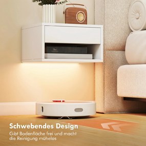 HOMCOM Set 2 Noptiere Suspendate cu LED RGB Integrat și Reglabil prin Aplicație, Sertar și Raft, 37x32x21 cm, Alb | Aosom Romania