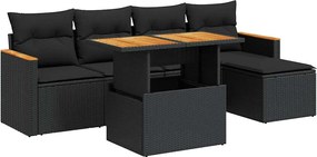 vidaXL Set mobilier grădină perne 6 piese negru poliratan/lemn acacia