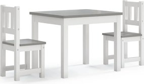 vidaXL Set masă&scaun pentru copii, 3 piese, alb și gri, MDF