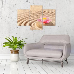Tablou cu piatră și floare pe nisip (90x60 cm)