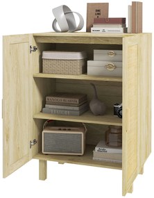 HOMCOM Bufet înalt mobilier de depozitare design boem cu duble uși cu 3 rafturi împletite - 73 x 41 x 102 cm | Aosom Romania