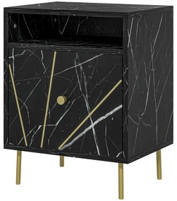HOMCOM Noptieră, masă auxiliară cu 1 sertar mare și 1 raft, efect marmura, picioare metalice aurii, 39l x 30 x 50 cm | Aosom Romania
