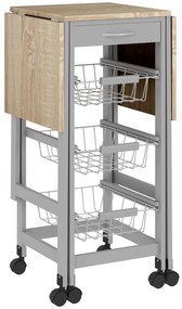 HOMCOM Cărucior de Bucătărie din Lemn și Metal cu 3 Coșuri, Sertar și Clapete, 37x37x77.5 cm, Gri | Aosom Romania