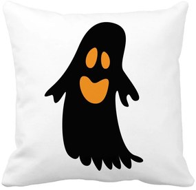 Perna Decorativa cu motiv Fantoma de Halloween 2, 40x40 cm, Alba, Mata, Husa Detasabila, Burduf