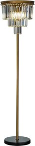 Lampadar din metal, auriu, cu cristale din sticlă în cascadă și bază neagră, 158 x 40 cm, „Hilton”