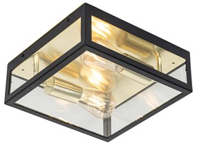 Plafoniera industriala pentru exterior neagra cu auriu 2 lumini - Rotterdam