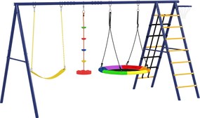 AIYAPLAY Set de Leagăne 6 în 1 pentru Copii cu Cuib Scară Plasă pentru Cățărat Coș 350x183x200 cm Multicolor | Aosom Romania