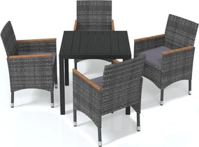 vidaXL Set de masă pentru grădină cu perne, 5 piese, gri, poliratan