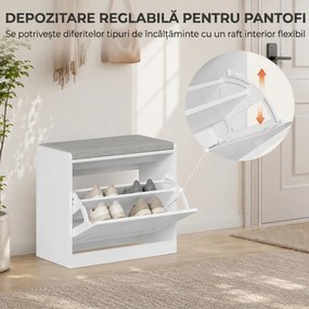 HOMCOM Bancă pantofar cu compartiment rabatabil, 60x30x52 cm, alb | Aosom Romania