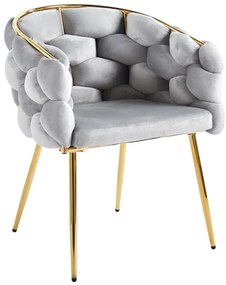 Scaun dining, tapiterie catifea, cadru metalic auriu, Gri Deschis