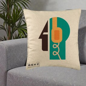 Perna Personalizata Retro Casti Muzicale, 40x40 cm, Bej, Husa Detasabila, Perna Inclusa, BEKZ®