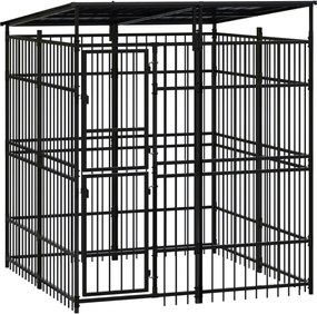 vidaXL Padoc pentru câini de exterior cu acoperiș, 3,69 m², oțel