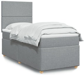 vidaXL Pat box spring cu saltea, gri deschis, 100x200 cm, textil