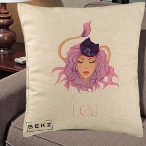 Perna Personalizata Zodie Leu, 40x40 cm, Bej, Husa Detasabila, Perna Inclusa, BEKZ®