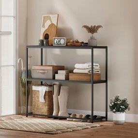 HOMCOM Consolă din oțel 2 etajere Design modern pentru living intrare coridor 100 x 30 x 87 cm Negru | Aosom Romania