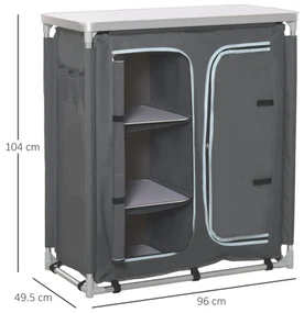 Outsunny Bucatarie de Camping, 3 Etajere și Geanta de Transport, Cadru din Aluminiu 96Lx49.5Px104cm Gri | Aosom Romania